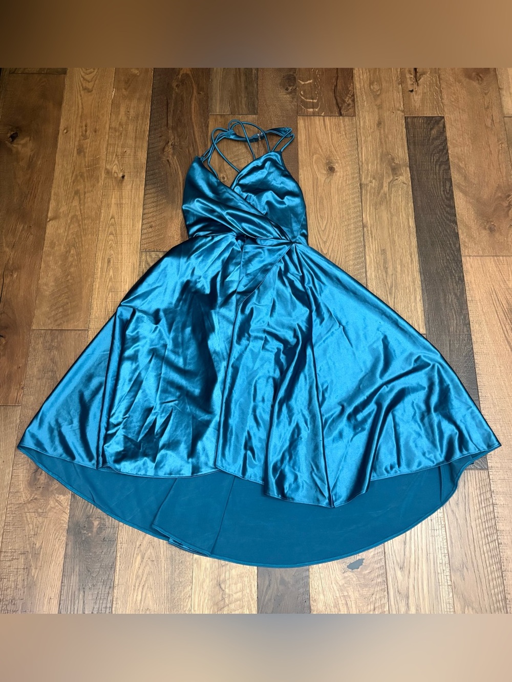 Tenth house shiny teal satin high-low dance costume womens S fairycore dress